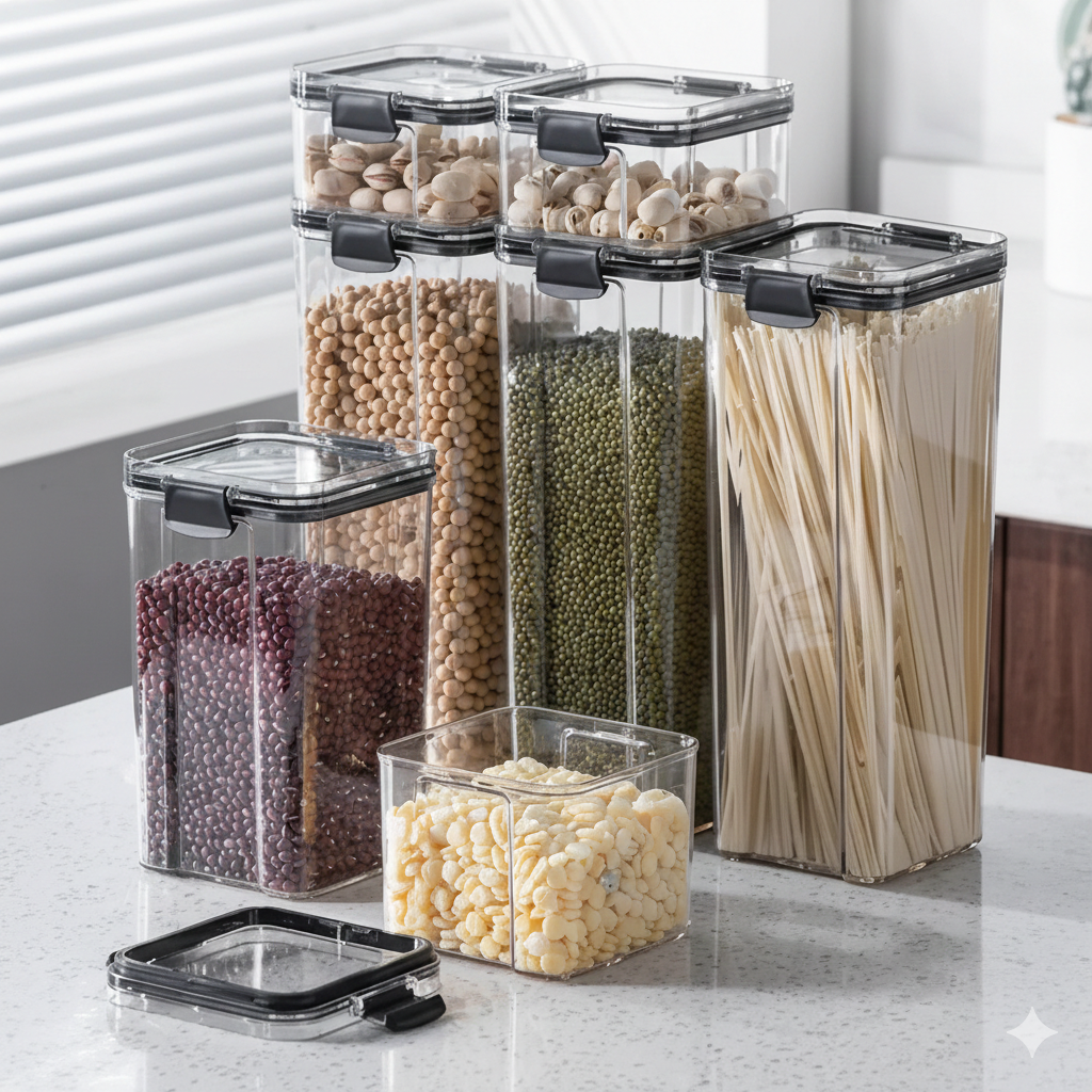 Multipurpose Food Storage Containers Set - Clear Jars with Lids for Cereal, Candy, and Dry Goods